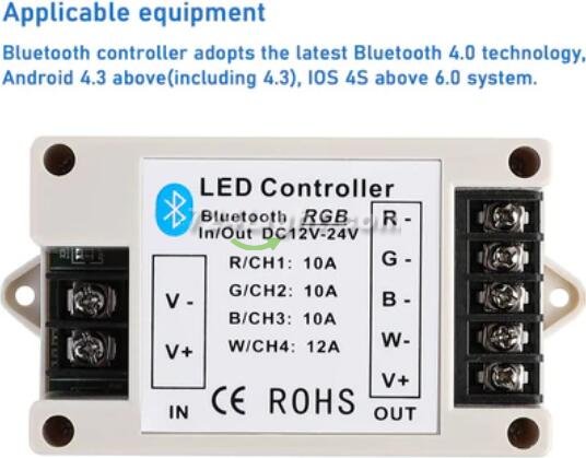 RGB/RGBW LED Strip Light Bluetooth Controller Phone APP Control for 5050 3528 RGB RGBW LED Strip Lights (Suitable for iOS & Android System)