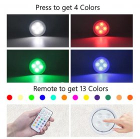 6 Pack LED Puck Lights with Remote, White Finish RGBW Color Changing Under Cabinet Lights Wireless,13 Colors Changeable LED Closet Light Dimmable,AA Battery Operate Push Night Lights with Timer Function