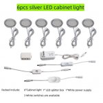 6pcs Packing Rounded LED Stainless Steel Under Cabinet Lighting 2W 12VDC 3 Switches are Available Controllable Puck Light for Motorhome, Caravan, Truck, Kitchen, Wine Cabinet, Wardrobe