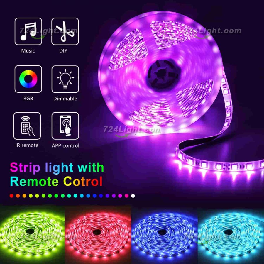 50Ft LED Strip Lights Music Sync Color Changing RGB LED Strip 44-Key Remote, Sensitive Built-in Mic, App Controlled LED Lights Rope Lights, 5050 RGB LED Light Strip(APP+Remote)