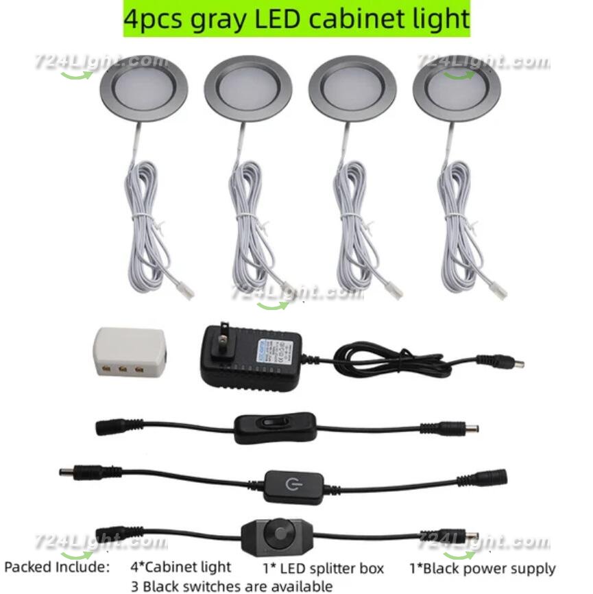 4pcs Pack LED Under Cabinet Lighting 2.5W 12VDC Ultra Thin, 3 Switches are Available Controllable Puck Light for Motorhome, Caravan, Truck, Kitchen, Wine Cabinet, Wardrobe