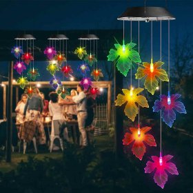 Solar Wind Chime Lights, Color Changing Led Maple Leaf Lights for Outdoor Garden Patio Yard Decoration,Memorial Birthday Gift