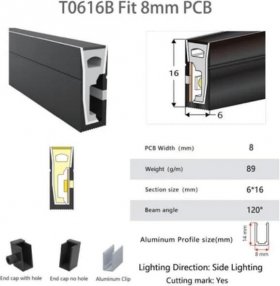 16.4FT(5Meters) 06*16mm 120° Side Insert Top Emitting IP67 Waterproof Flexible Full Black Silicon LED NEON Tube Housing Fit for 8mm Wide LED Strip Light