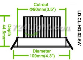 5W CL-HQ-02-5W LED Downlight Cut-out 90mm Diameter 4.3" White Recessed Dimmable/Non-Dimmable Ceiling light