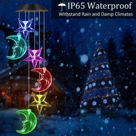 Solar Wind Chimes, Moon and Star Hanging Mobile Color Changing Light for Garden Patio Yard Window Outdoor Decorations