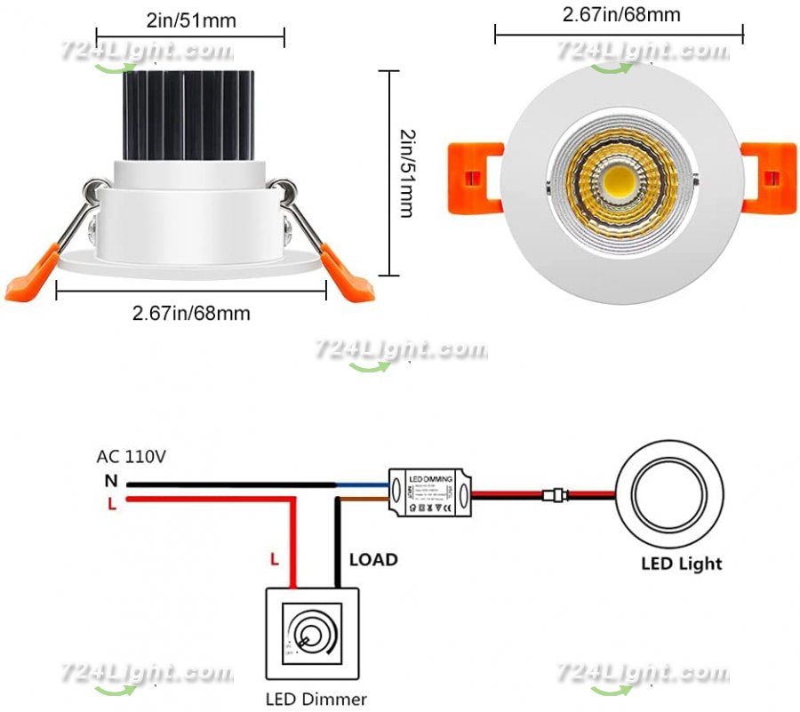 2 INCH LED DOWN LIGHT, 3W RECESSED LIGHTING COB DIMMABLE CRI80, LED CEILING LIGHT WITH LED DRIVER