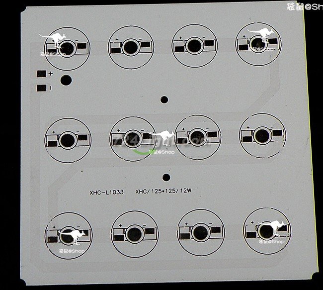 12W 125x125mm LED High Power Rectangular Aluminum Plate 12 Series Connections