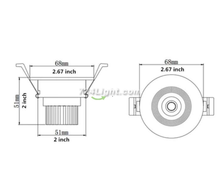 3W Dimmable LED Downlight CRI80 COB LED Ceiling Light Cut-out 2in/51mm 25W Halogen Bulbs Equivalent