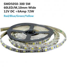 DC 12V Red/Blue/Green/Yellow Dimmable SMD5050-300 Flexible LED Strips 60 LEDs Per Meter 10mm Width 900lm Per Meter