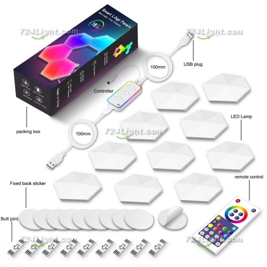 Hexagon Lights Smart App Control RGB Hexagon LED Lights for Wall or Desktop with Music Sync for Gaming Room Streaming Decor