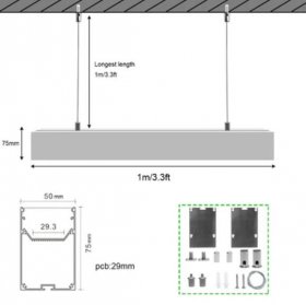 2 Pack H5075 Big Aluminum Extrusion Channel for Suspension Mounting Linear Office Lighting System