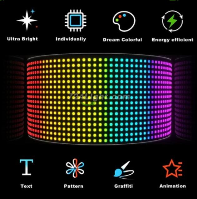 Model 1696 Small Flexible USB 5V Car LED Sign Bluetooth App Control Display Screen Text Pattern Animation LED sign display for Car Windows, Shop, Bar and Entrance Sign