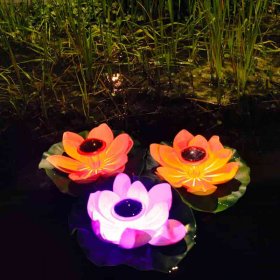 Solar Lotus Light, Outdoor Pond Water Floating Light Waterproof Solar Garden Wishing Lotus Leaf Light