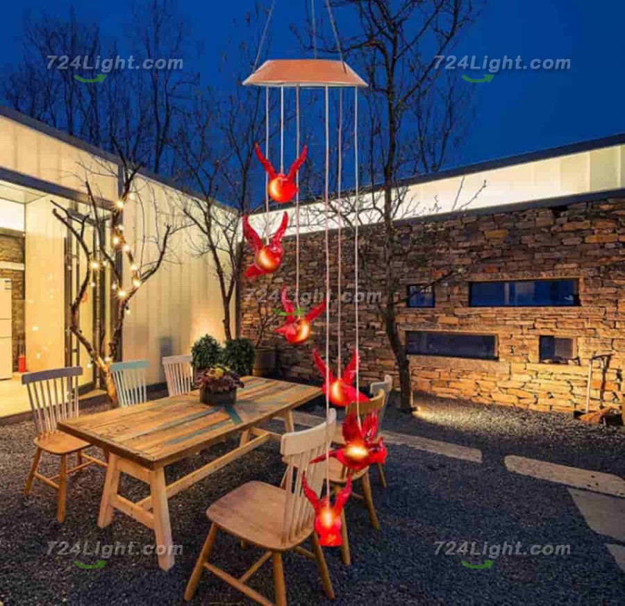 Red Bird Solar Wind Chime, Outdoor Waterproof Solar Mobile Hanging Garden Light for Garden, Window, Yard, Birthday Party Decoration