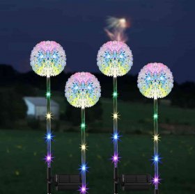 Solar Lights Outdoor Garden Decorative, 2 Pack Solar Dandelion with Colorful 16 LED, Waterproof Solar Flower Lights