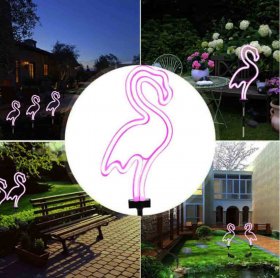 Solar Neon Flamingo Light, Outdoor Waterproof Solar Landscape Light for Garden, Yard, Passage, Lawn, Path Decorative Lights (2 Pack)