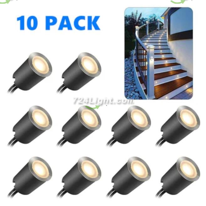 10 Pack Outdoor Recessed LED Deck Lights Kits IP67 Waterproof with Black Protection Shell LED Step Light for Garden/Yard/Steps/Bath Room/Kitchen