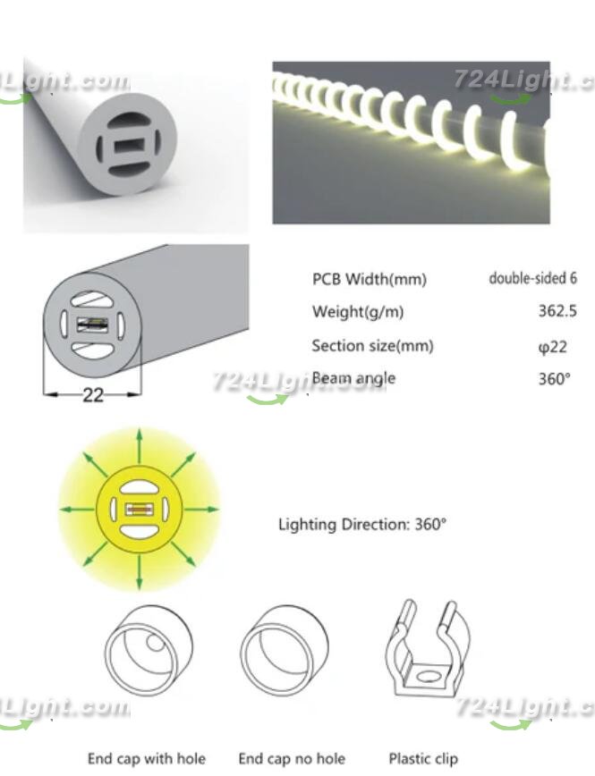 1M/5M/10M Pack of T22D LED Neon Light Housing Kit with End Caps and Mounting Clips, Flexible Neon Channel Fit for 6mm Wide LED Strip Lights