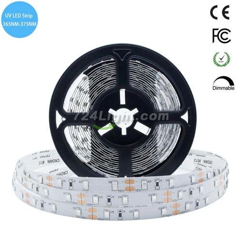 365nm 370nm SMD3528-300 12V 2A 24W UV LED Strip Light Tape for Curing, Currency Validation