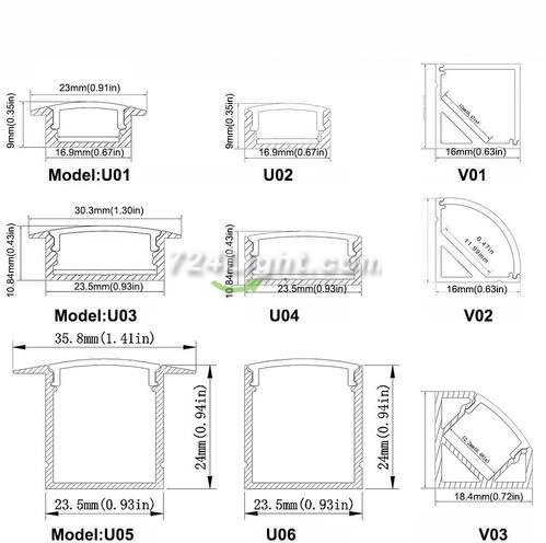 Silver U03 Profile 10x30mm U-Shape LED Aluminum Channel System Aluminum Profile