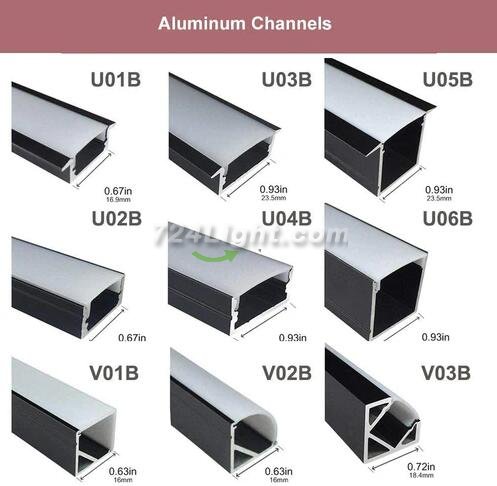 Black LED Profile U02 9x17mm U-Shape LED Aluminum Channel System