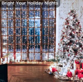 300 LED Curtain Lights 9.8FT by 9.8FT, 8 Lighting Modes White Color Window Curtain String Lights with Remote USB Powered, Home Party Christmas Indoor Outdoor Decor