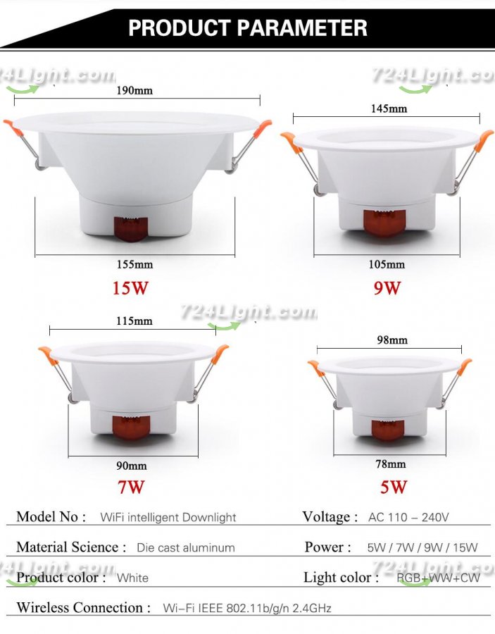 6Pack WiFi Intelligent LED Downlight RGBCW WiFi APP Controlled LED Downlight 3 Inch 5W 120V /220V AC, Dimmable RGBCW 2700-6500K Color Changing, Compatible with Alexa/Google, Ceiling Lights