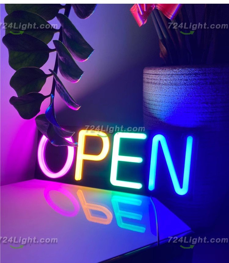 Rainbow Open Neon Sign 20inx7in LED Colorful Open Sign w/Remote Controller, Multicolor Light Sign for Business, w/Hanging Chain for Shop Windows, Direct Plug-In w/ 12V Adapter