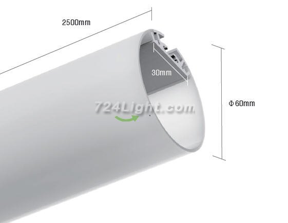 2.5 meter 98.4" LED Suspended Tube Light LED Aluminum Channel Diameter 60mm suit 30mm Flexible LED Strips