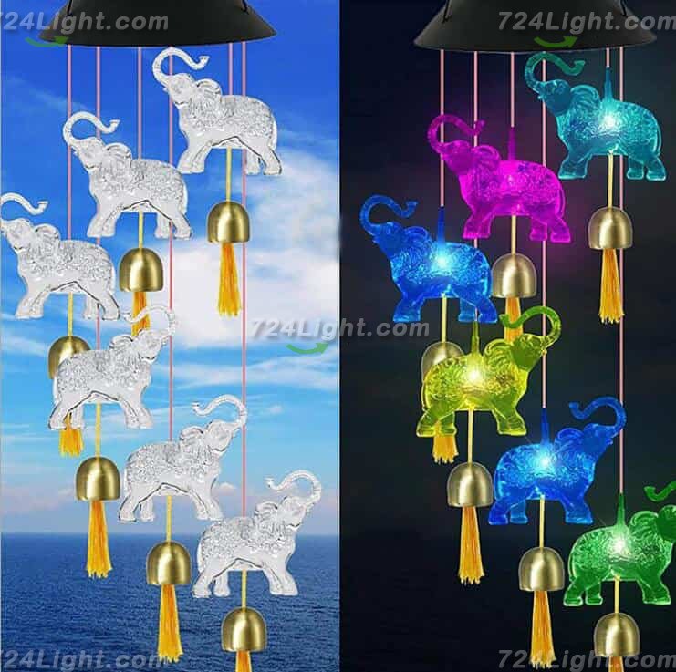 Elephant Wind Chimes, Christmas Decor Solar Wind Chimes Outdoor Indoor Gifts for mom Kids Grandma Garden Decor Gifts