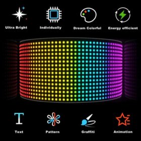 Model 1632 Flexible USB 5V Car LED Sign Bluetooth App Control Display Screen Text Pattern Animation LED sign display for Car Windows, Shop, Bar and Entrance Sign