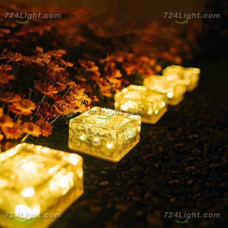 Solar LED Glass Brick Lights for Outdoor Yard Deck Road Path Garden Decoration - 2 Pack