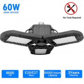 LED Garage Light 60W CRI 80 6000LM 6000K Deformable E26/E27 Base LED Ceiling Light for Garage