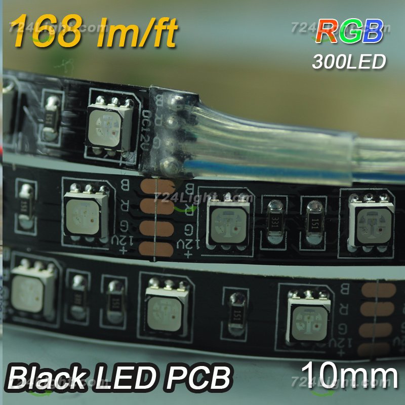 Black PCB Black RGB 5050 LED Flexible 12V Strip 10mm width 5 Meter(16.4ft) 300LEDs