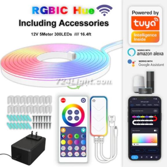 RGB Dream Color LED NEON Strip Light Kit in 16.4FT with 300LEDs Lighting Kit with APP Controlled Sound Active function Wireless Remote Control