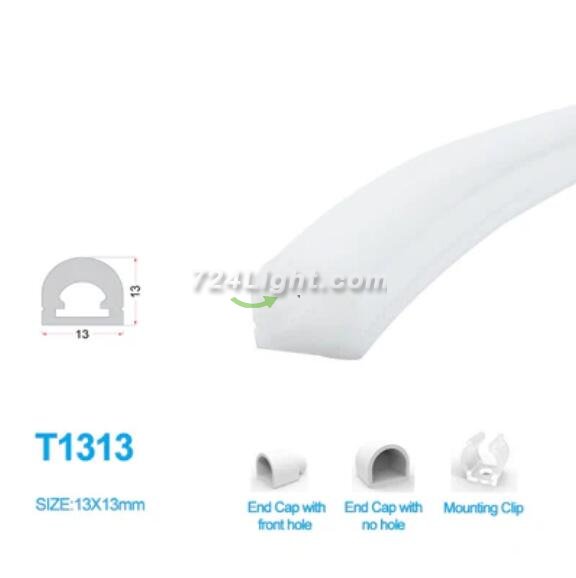 1M/5M/10M/20M Pack of T1313 LED Neon Light Housing Kit with End Caps and Mounting Clips, Flexible Neon Channel Fit for 8mm Wide LED Strip Lights