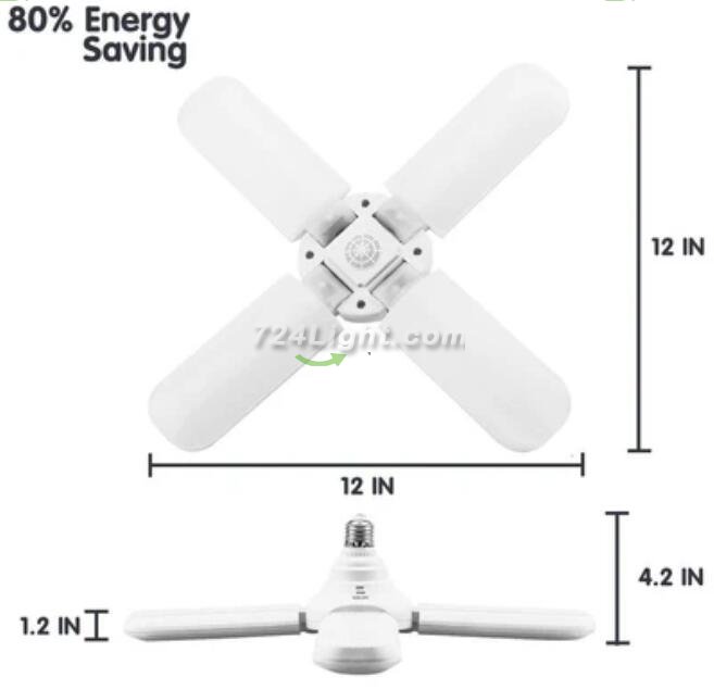 60W Deformable LED Garage Ceiling Lights 6000LM 6500K White 400W Equivalent CRI80+ E26/E27 Base