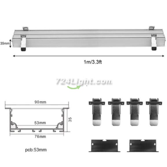 2 Pack H7635A Big Aluminum Extrusion Channel for Flush Mounting Linear Office Lighting System