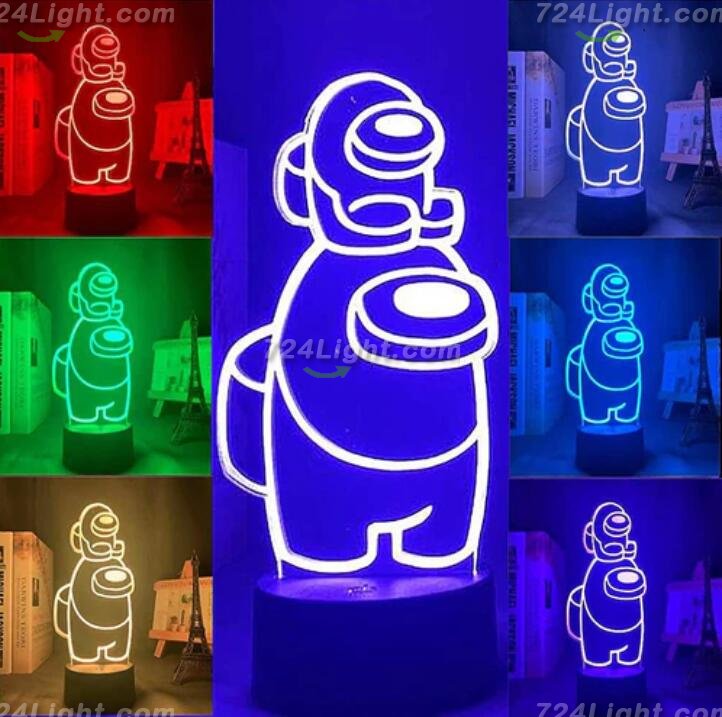 Among Us Toys 3D LED Multicolor Night Light w/ 16 Colors Remote Touch Switch Adjustable Brightness for Kids Bedroom Decoration