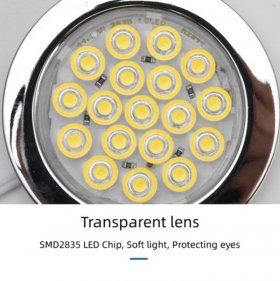 4pcs Pack Round LED Under Cabinet Lighting Stainless Steel LED Puck Light 2W 12VDC, 3 Switches Optional Controllable Puck Light for Motorhome, Caravan, Truck, Kitchen, Wine Cabinet, Wardrobe