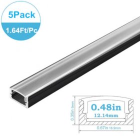 5Pack of 50cm (20'') LED Profile U02 9x17mm U-Shap LED Aluminum Channel System Fit for 12mm Wide LED Strips