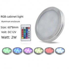 RGB LED Under Cabinet Lighting Silver Rounded Aluminum Alloy Shell 2W 12VDC Puck Light for Motorhome, Caravan, Truck, Kitchen, Wine Cabinet, Wardrobe