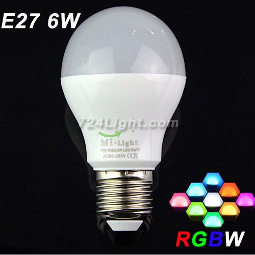 85-265V Milight 2.4G Wireless E27 6W RGBW LED Bulb Lamp RGB+White/RGB+Warm White LED Bulb