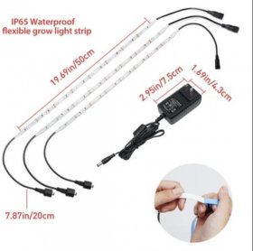 3Pcs 18W 1.6ft Waterproof LED Flexible Grow Strip Lights w/ 2A Power Supply for Indoor Plants Growing/Greenhouse/Potted Plant/Hydroponic Garden