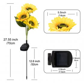 Outdoor Solar Garden Stake Lights, 3 Heads Waterproof Solar Sunflower Lights for Garden, Lawn, Patio, Backyard, Pathway Decoration(2 Pack)