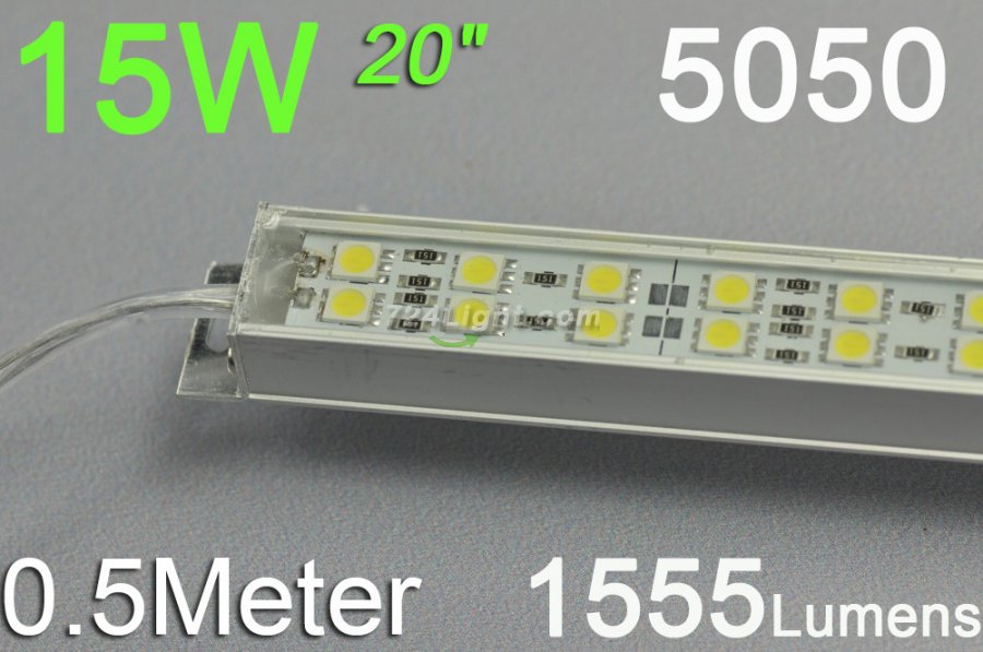 0.5meter Double Row Waterproof LED Strip Bar 20inch 5050 Rigid LED Strip 12V With DC connector 72LEDs