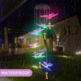 Solar Wind Chimes, Butterfly Hanging Mobile Color Changing Lights with Bells for Garden Patio Windows Festival Outdoor Decoration