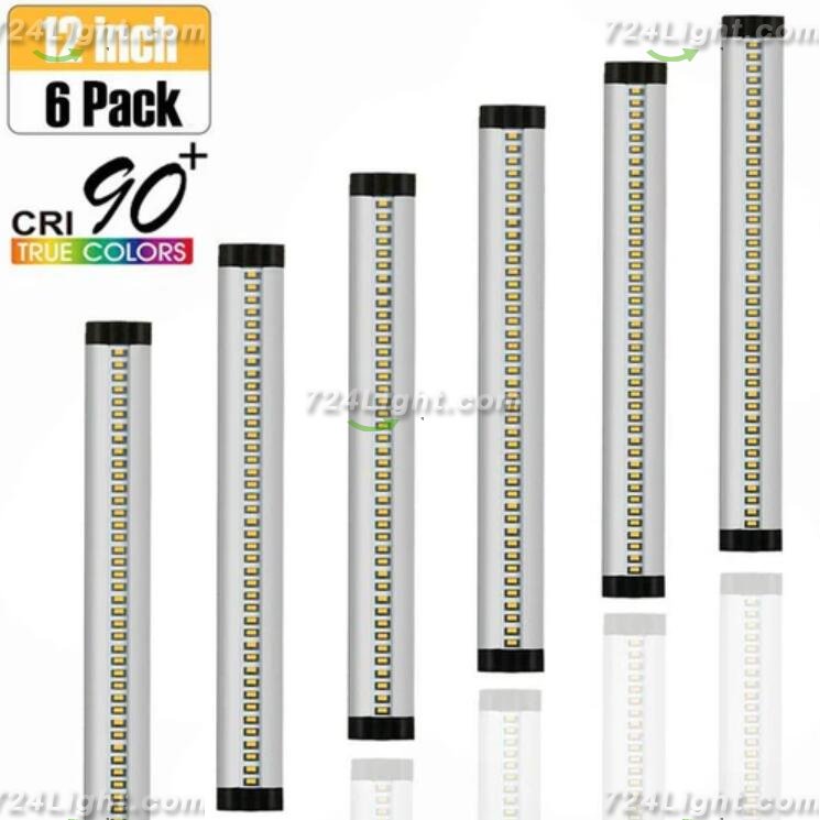 6 Pack 7mm Thick Silver Finish LED Under Cabinet Lighting Kit Dimmable 1800LM CRI90 SMD2835 12V 30W with Dimmer & Power SUpply Included