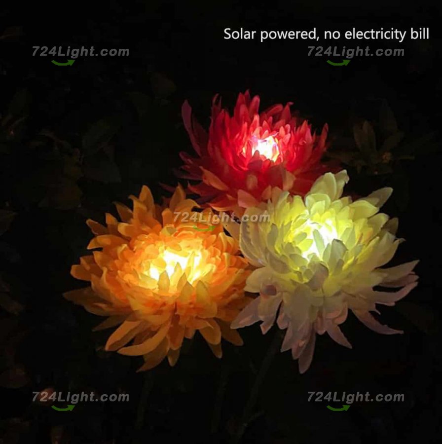 Outdoor Solar Garden Stake Lights, 3 Pack Chrysanthemum Flower Lights, IP66 Waterproof LED Decorative