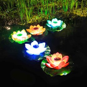 Solar Lotus Light, Outdoor Pond Water Floating Light Waterproof Solar Garden Wishing Lotus Leaf Light